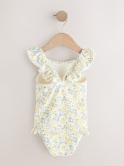 Yellow Ditsy Floral Frill Swimsuit (3mths-7yrs) - Size 3-6 Months (62-68cm)