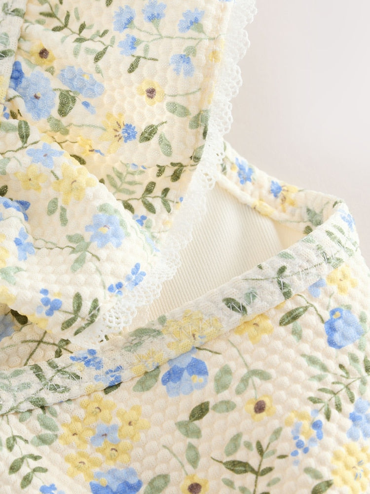 Yellow Ditsy Floral Frill Swimsuit (3mths-7yrs) - Size 3-6 Months (62-68cm)