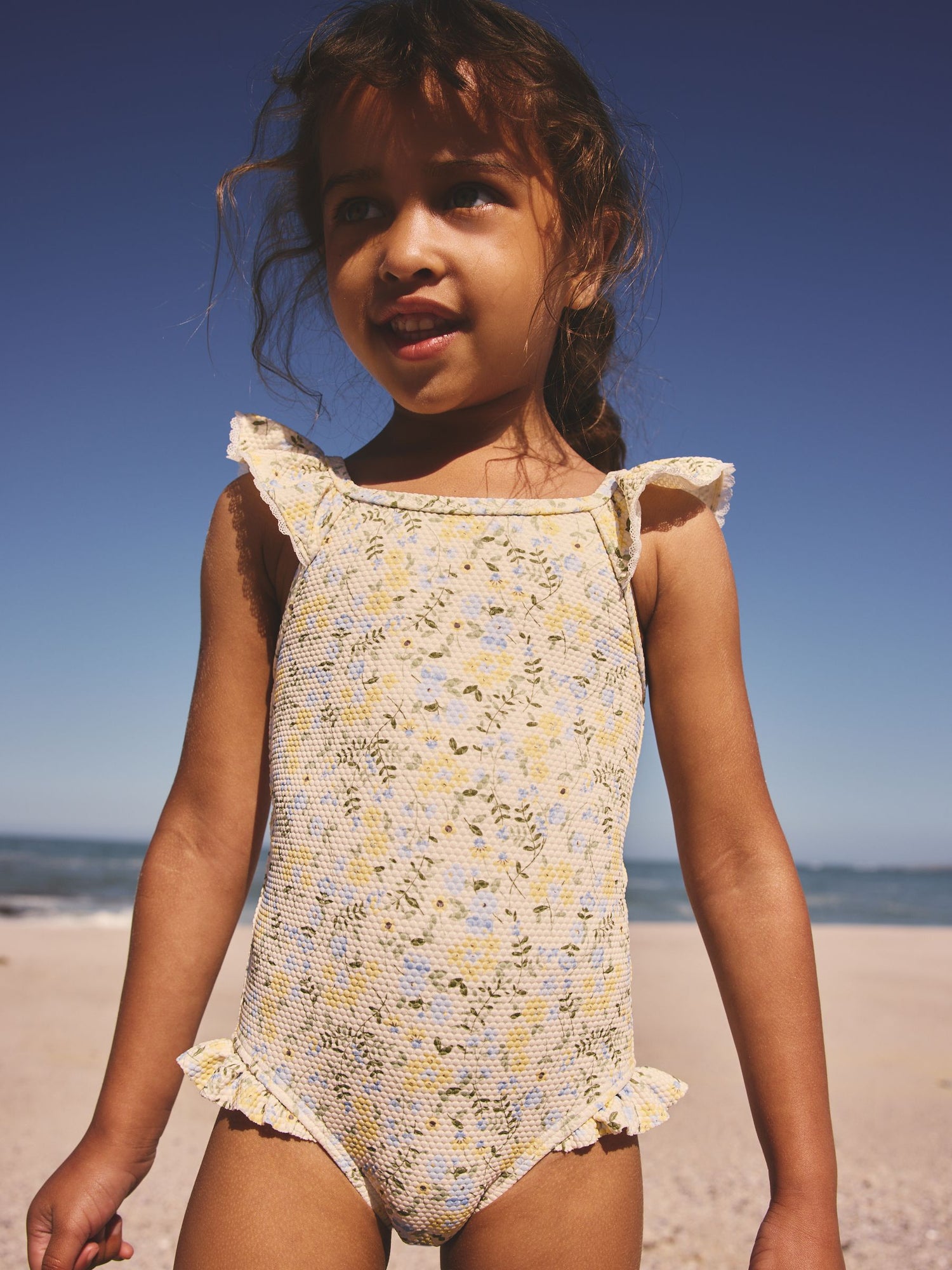 Yellow Ditsy Floral Frill Swimsuit (3mths-7yrs) - Size 3-6 Months (62-68cm) - Default 1