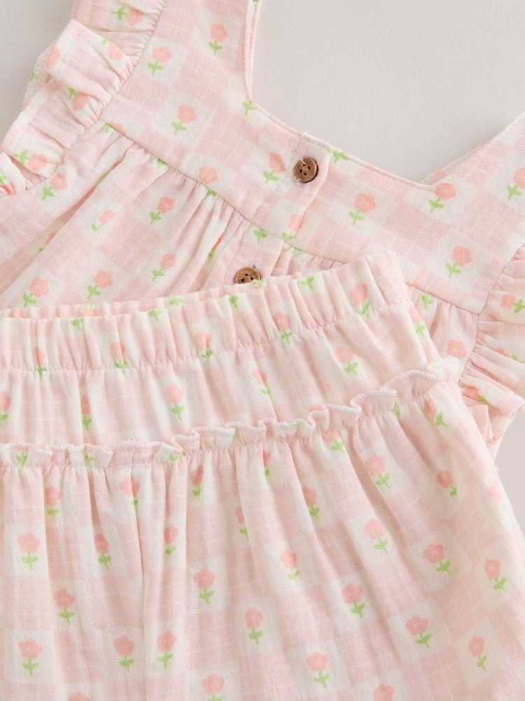 Ecru Pink Floral Woven Baby Top and Shorts Set 2 Piece (0mths-2yrs)