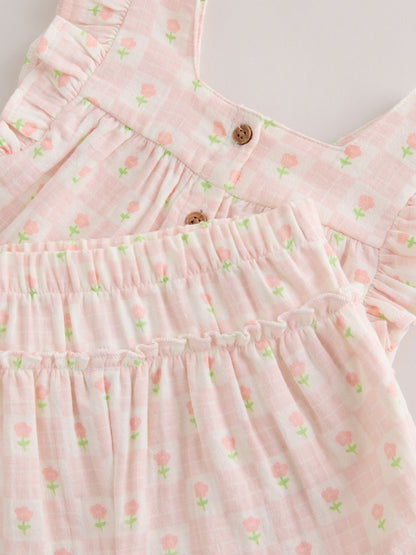 Ecru Pink Floral Woven Baby Top and Shorts Set 2 Piece (0mths-2yrs)