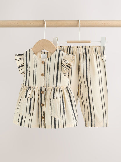 Black/White Stripe Baby Woven Top and Trousers Set 2 Piece (0mths-2yrs) - Size Up to 1 Month (56cm) - Black/White Stripe
