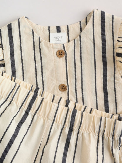 Black/White Stripe Baby Woven Top and Trousers Set 2 Piece (0mths-2yrs) - Size Up to 1 Month (56cm)
