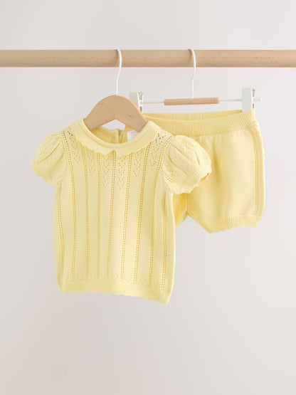 Yellow Baby Knitted Top and Shorts Set 2 Piece (0mths-2yrs) - Yellow / 12-18 Months (80-86cm)