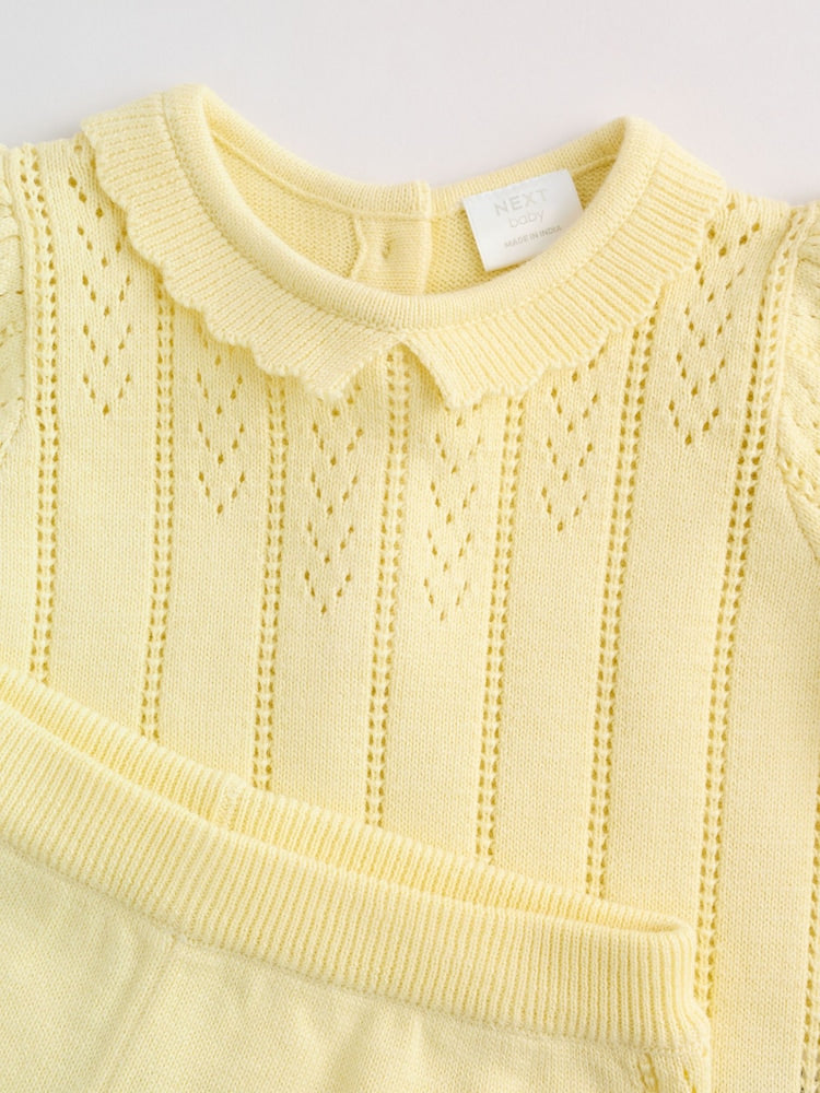 Yellow Baby Knitted Top and Shorts Set 2 Piece (0mths-2yrs)