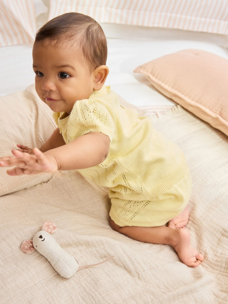 Yellow Baby Knitted Top and Shorts Set 2 Piece (0mths-2yrs)