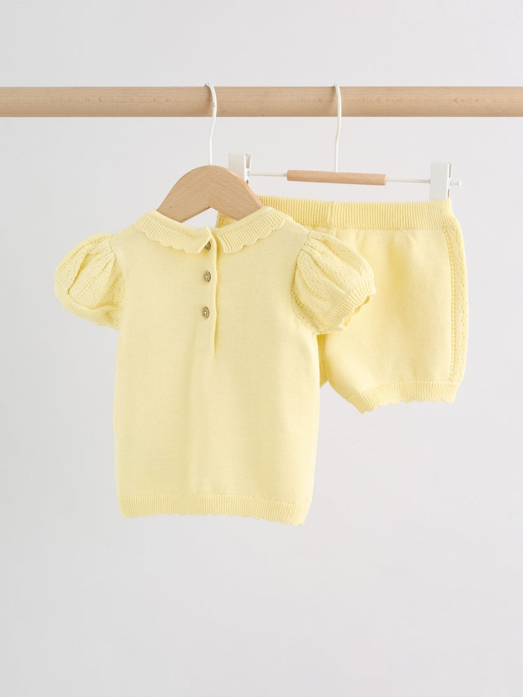 Yellow Baby Knitted Top and Shorts Set 2 Piece (0mths-2yrs)