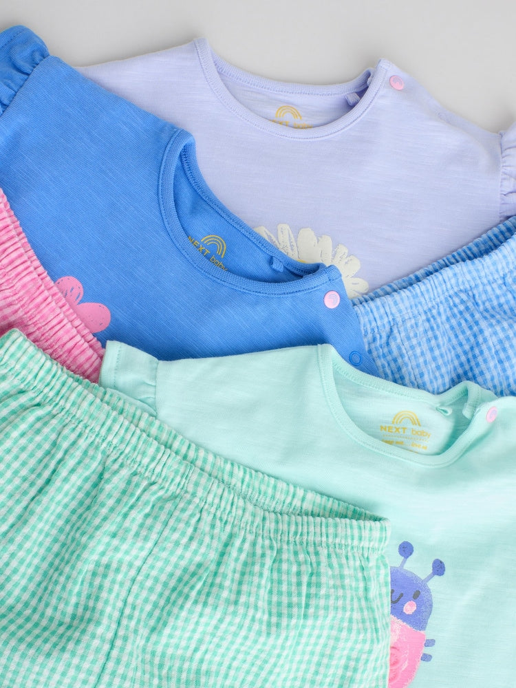 Multi Character Short Sleeve Top and Shorts Baby Set 6 Piece (0mths-2yrs) - Size Up to 1 Month (56cm)