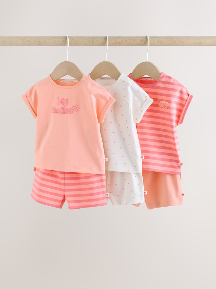 Pink Slogan Short Sleeve Top and Shorts Baby Set 6 Piece (0mths-2yrs) - Size Up to 1 Month (56cm) - Pink Slogan