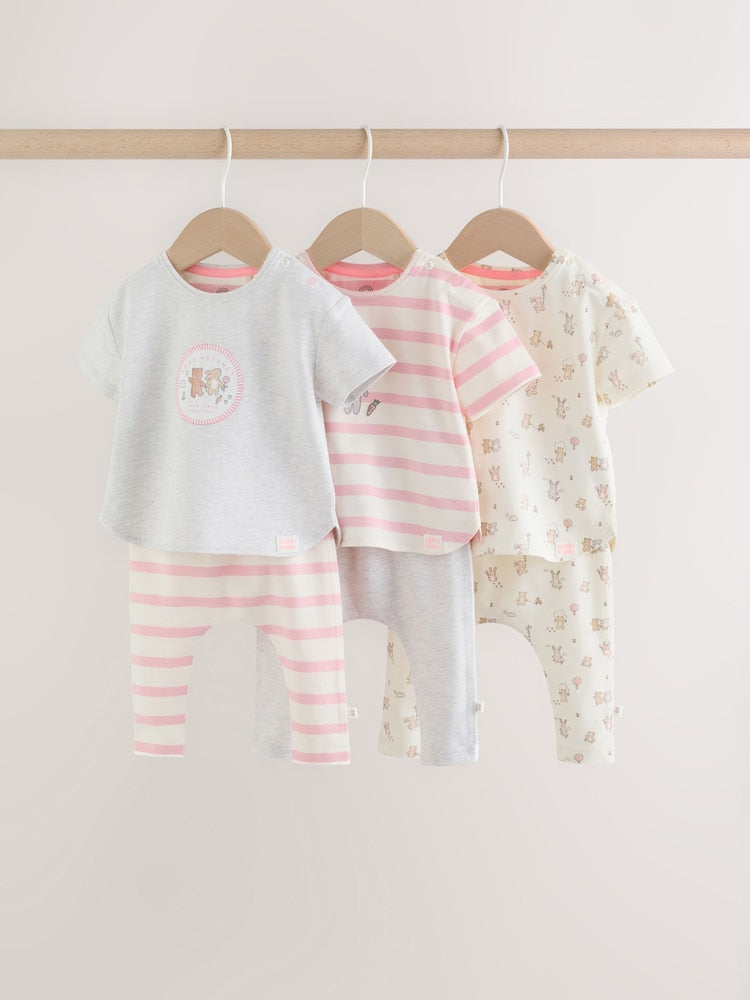 Grey and Pink Short Sleeve Top and Leggings Baby Set 6 Piece (0mths-3yrs) - Grey and Pink / 12-18 Months (80-86cm)