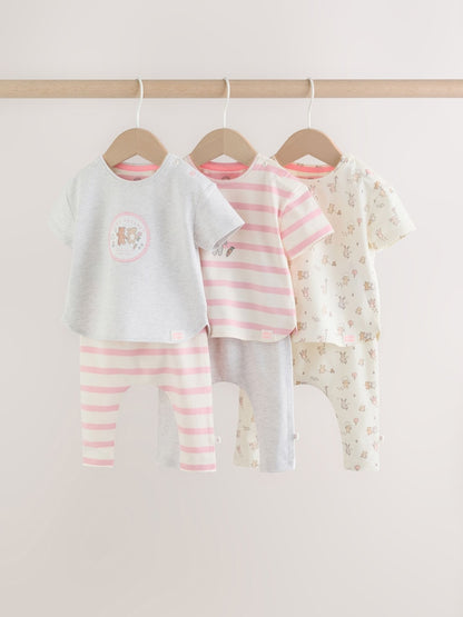 Grey and Pink Short Sleeve Top and Leggings Baby Set 6 Piece (0mths-3yrs) - Grey and Pink / 12-18 Months (80-86cm)