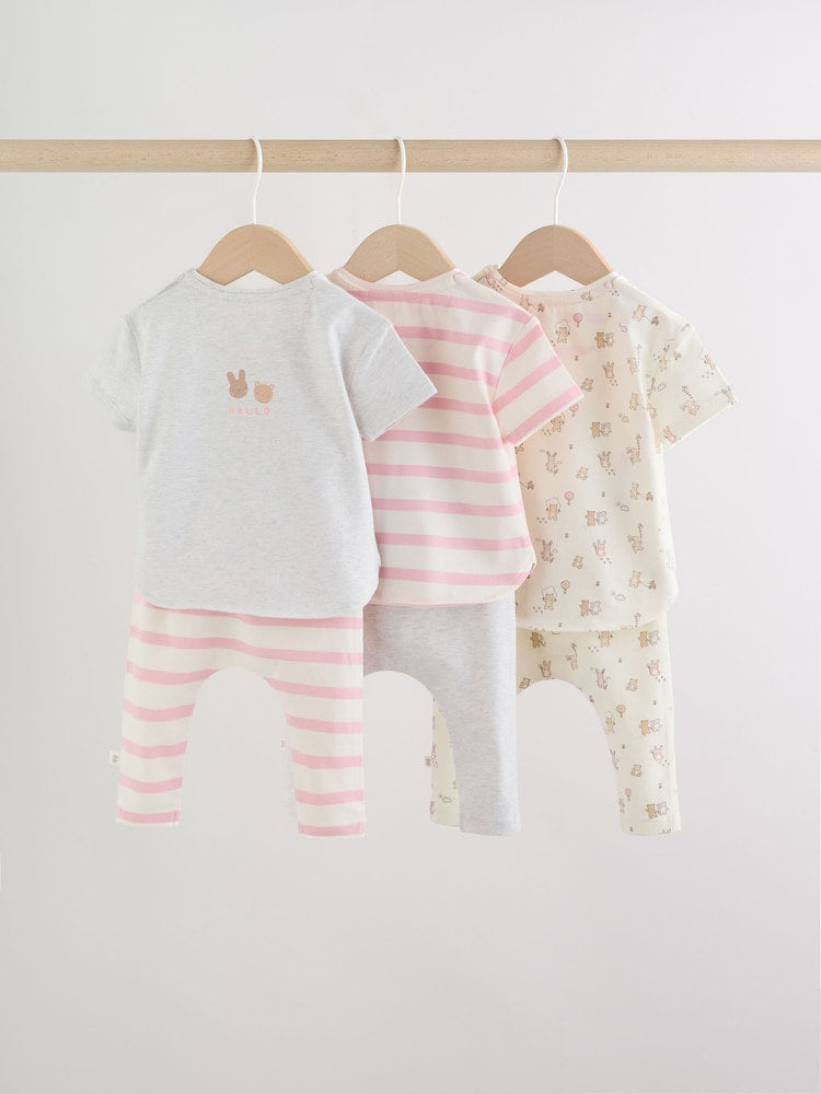 Grey and Pink Short Sleeve Top and Leggings Baby Set 6 Piece (0mths-3yrs)