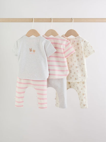 Grey and Pink Short Sleeve Top and Leggings Baby Set 6 Piece (0mths-3yrs)