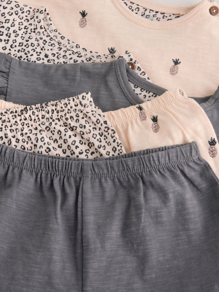 Monochrome Flower Short Sleeve Top and Shorts Baby Set 6 Piece (0mths-2yrs) - Size Up to 1 Month (56cm)