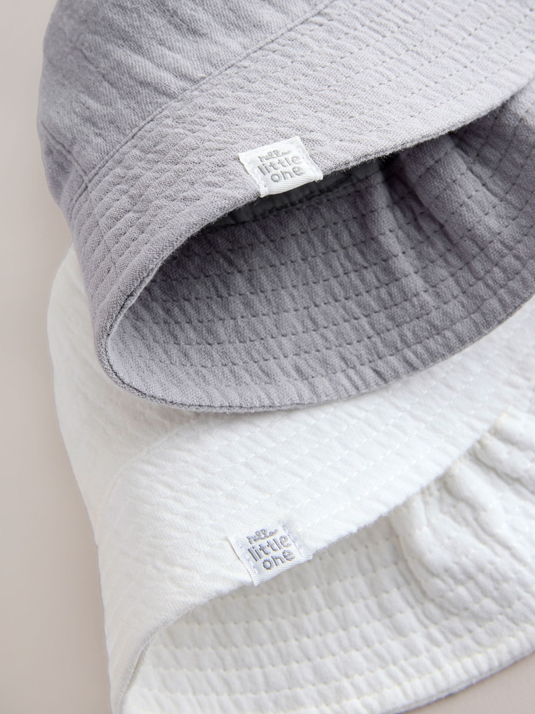 Grey and White Crinkle Baby Bucket Hats 2 Pack - Size 50cm (First Size)