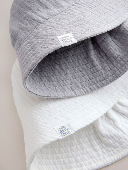 Grey and White Crinkle Baby Bucket Hats 2 Pack - Size 50cm (First Size)