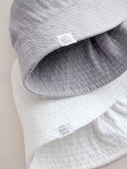 Grey and White Crinkle Baby Bucket Hats 2 Pack - Size 50cm (First Size)