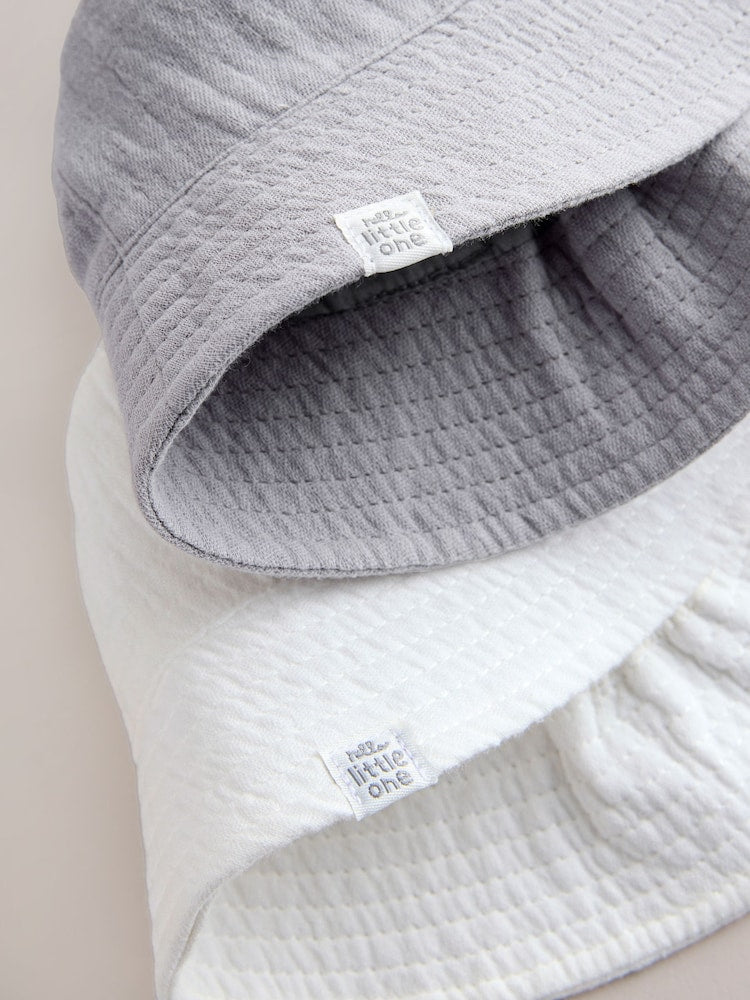 Image 37: Grey and White Crinkle Baby Bucket Hats 2 Pack - Image 4 of 5