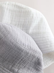 Grey and White Crinkle Baby Bucket Hats 2 Pack - Size 50cm (First Size)