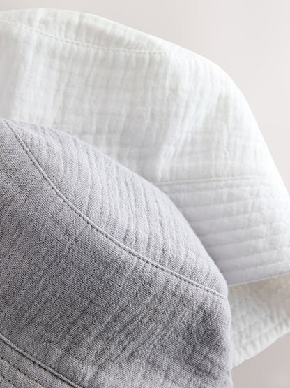 Grey and White Crinkle Baby Bucket Hats 2 Pack - Size 50cm (First Size)