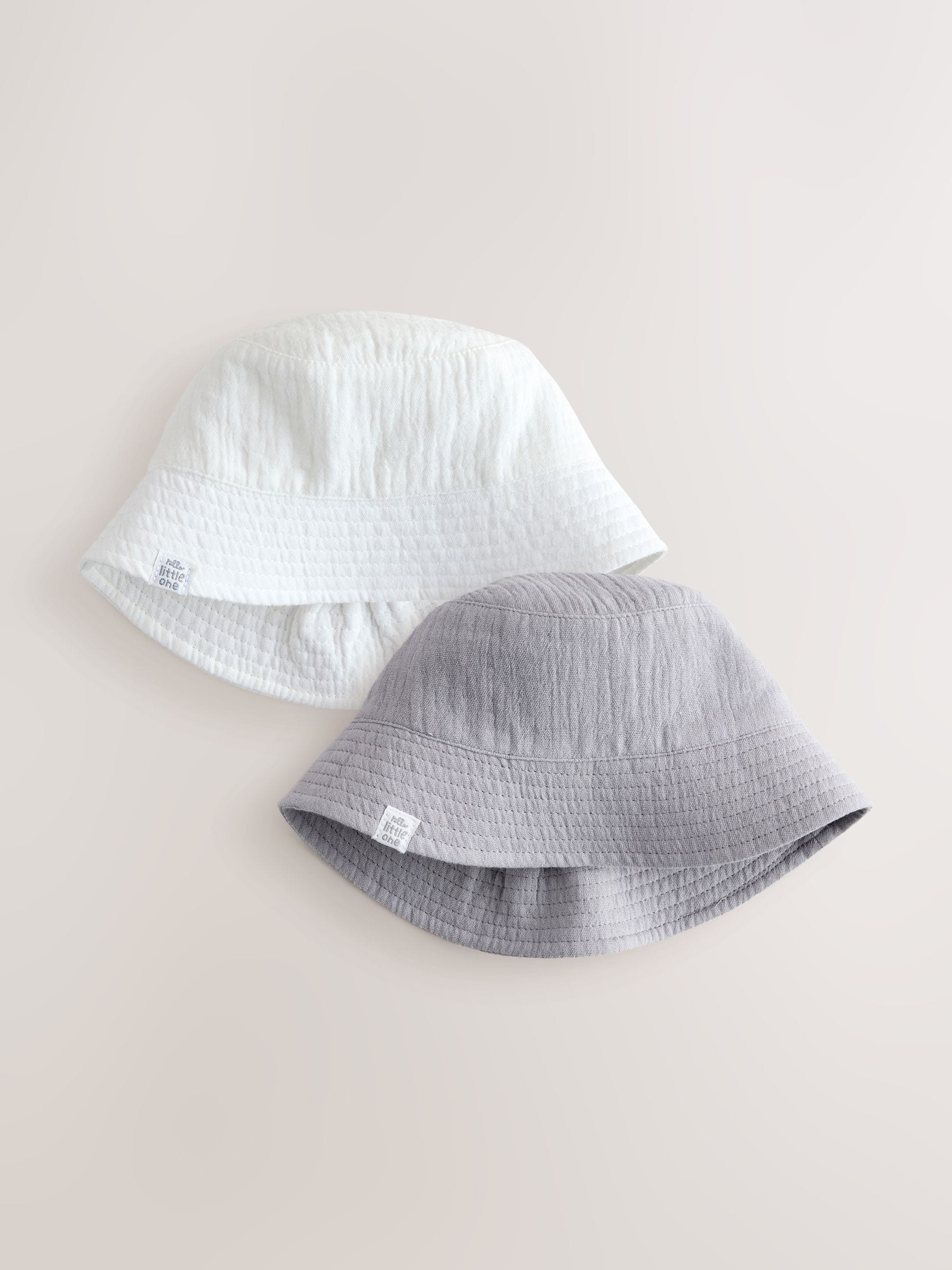 Grey and White Crinkle Baby Bucket Hats 2 Pack - Size 50cm (First Size) - Default 1