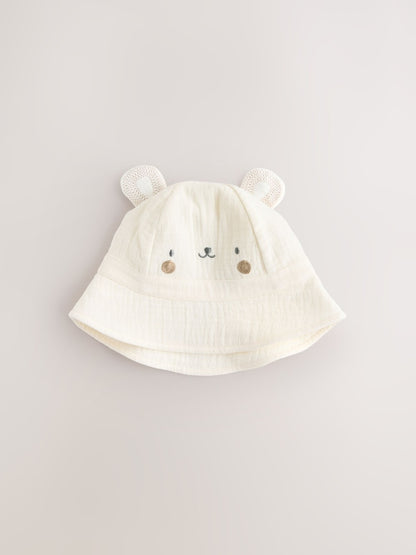 Neutral Bear Baby Bucket Hat - Size 50cm (First Size)