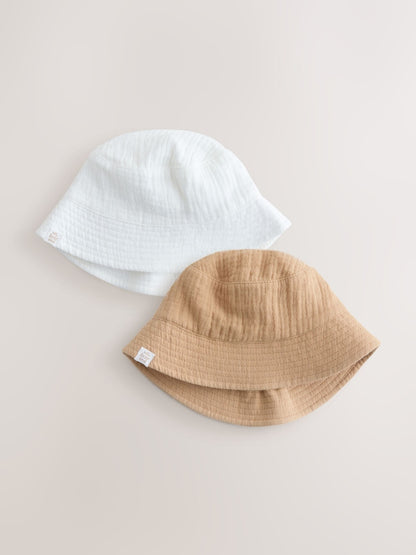 Neutral Crinkle Baby Bucket Hats 2 Pack - Size 50cm (First Size)