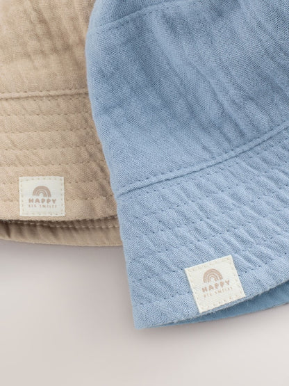Blue and Beige Baby Bucket Hats 2 Pack - Size 50cm (First Size)