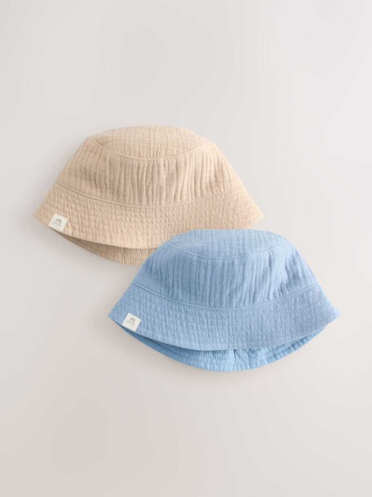 Blue and Beige Baby Bucket Hats 2 Pack - Size 50cm (First Size) - Blue and Beige