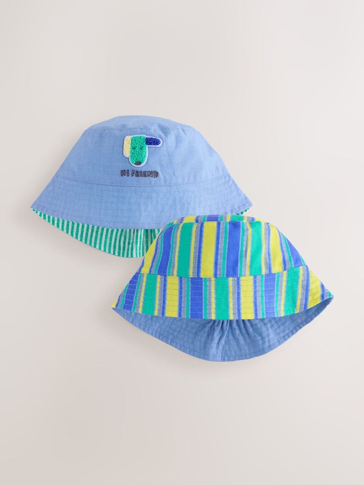 Green Stripe / Dog embroidery Baby Bucket Hats 2 Pack - Green Stripe / Dog embroidery Baby / Up To 3 Months (50 - 62cm)