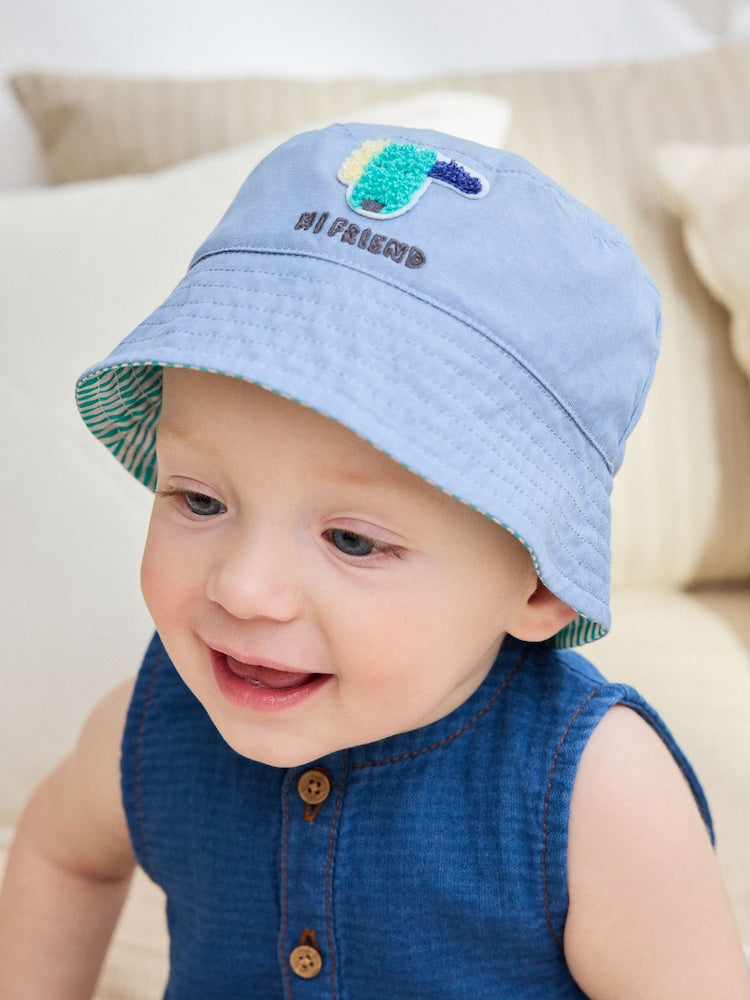 Green Stripe / Dog embroidery Baby Bucket Hats 2 Pack - Size 50cm (First Size)