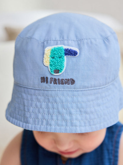 Green Stripe / Dog embroidery Baby Bucket Hats 2 Pack - Size 50cm (First Size)