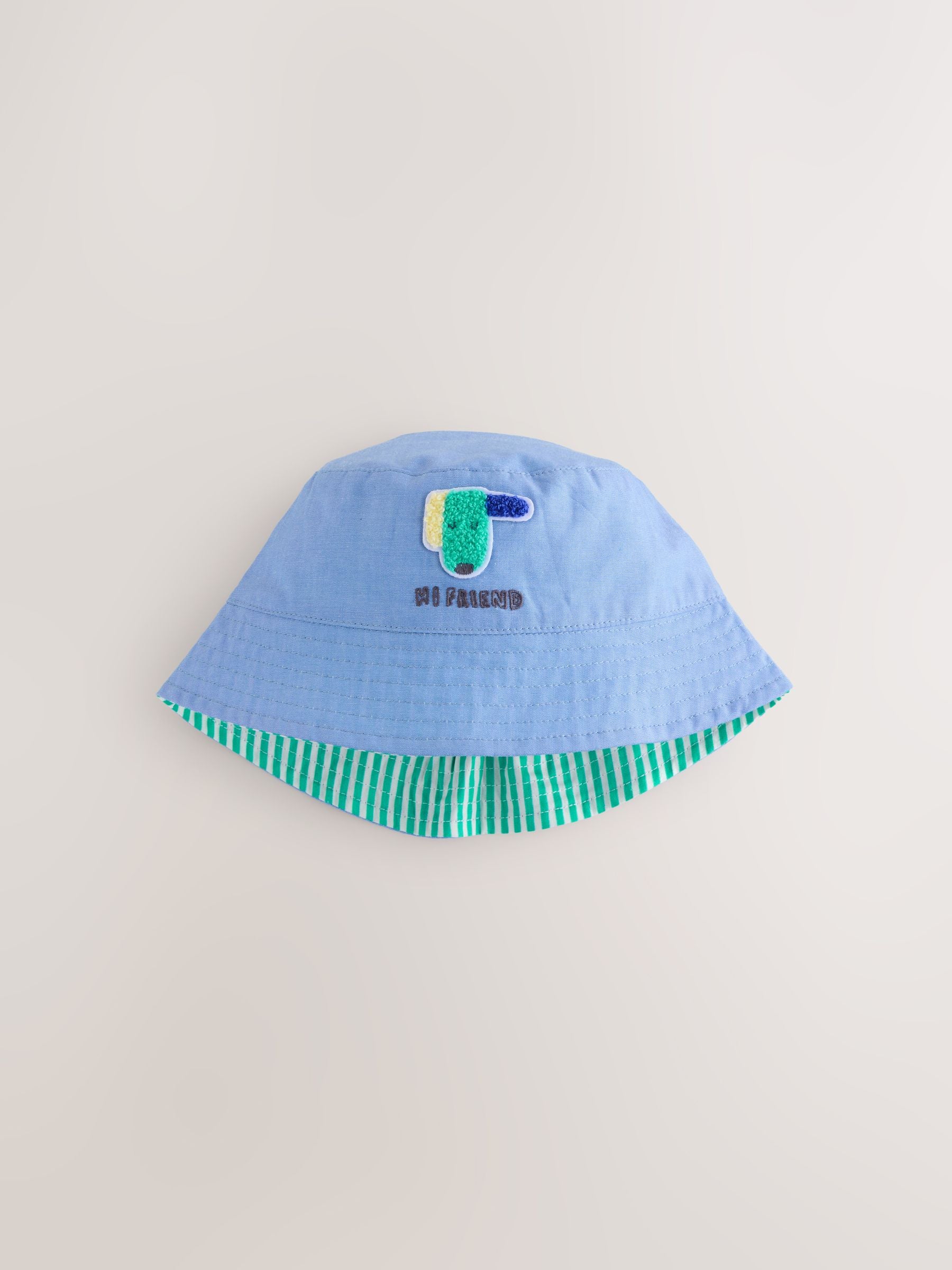 Green Stripe / Dog embroidery Baby Bucket Hats 2 Pack - Size 50cm (First Size)