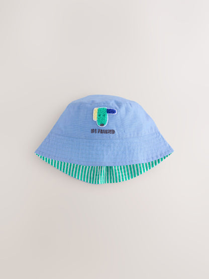 Green Stripe / Dog embroidery Baby Bucket Hats 2 Pack - Size 50cm (First Size)