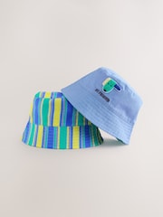 Green Stripe / Dog embroidery Baby Bucket Hats 2 Pack - Size 50cm (First Size)