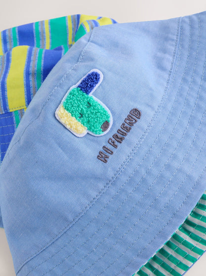 Green Stripe / Dog embroidery Baby Bucket Hats 2 Pack - Size 50cm (First Size)
