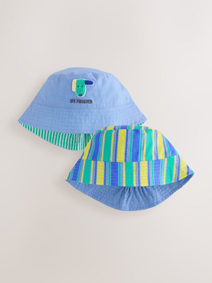 Green Stripe / Dog embroidery Baby Bucket Hats 2 Pack - Size 50cm (First Size)