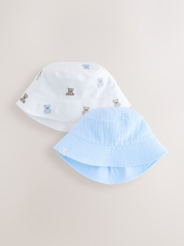 Blue and Bear Embroidered Bucket Hats 2 Pack - Blue and Bear Embroidered / Up To 3 Months (50 - 62cm)