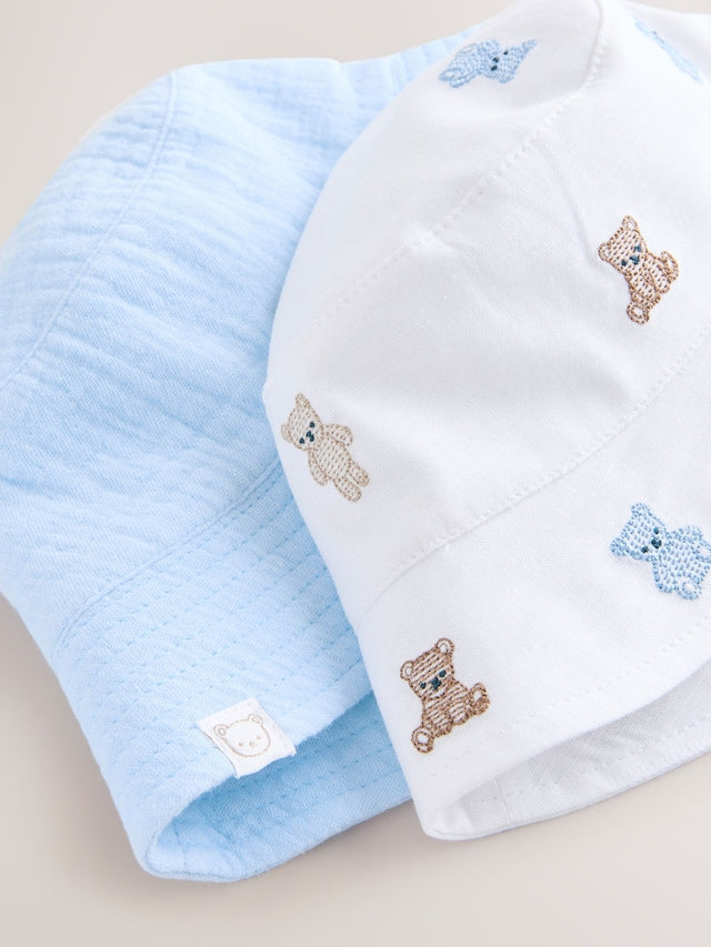 Blue and Bear Embroidered Bucket Hats 2 Pack - Size 50cm (First Size)