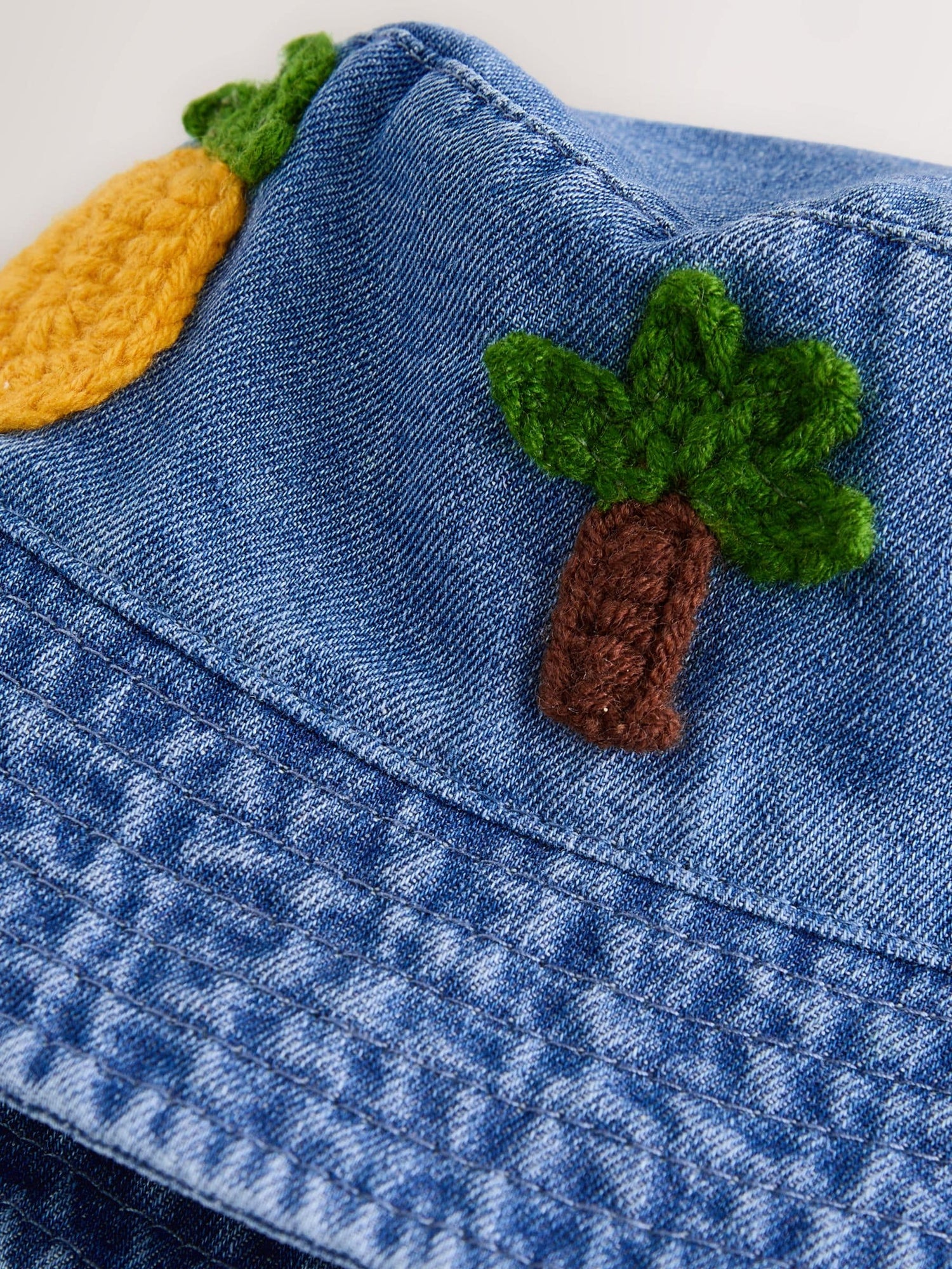 Denim Crochet Fruit Embroidered Baby Bucket Hat - Size 50cm (First Size)