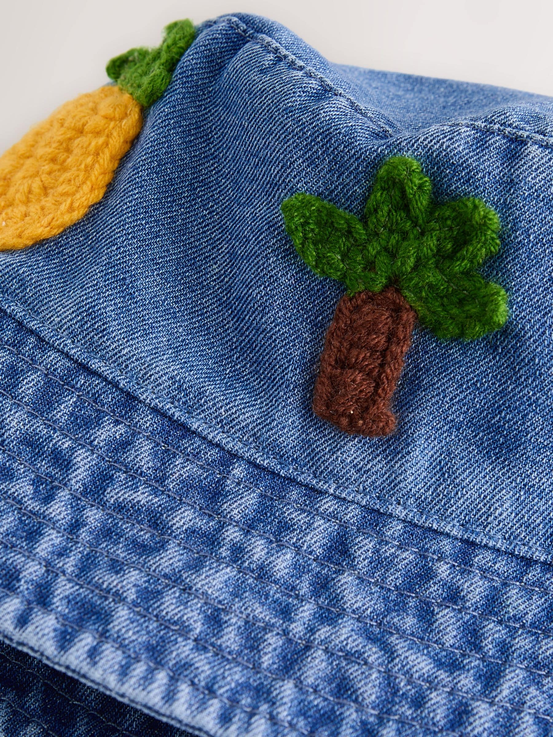 Denim Crochet Fruit Embroidered Baby Bucket Hat - Size 50cm (First Size)