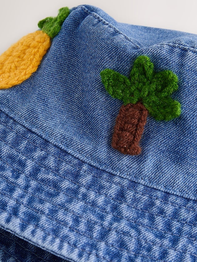 Denim Crochet Fruit Embroidered Baby Bucket Hat - Size 50cm (First Size)
