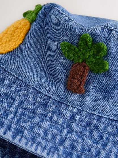 Denim Crochet Fruit Embroidered Baby Bucket Hat - Size 50cm (First Size)