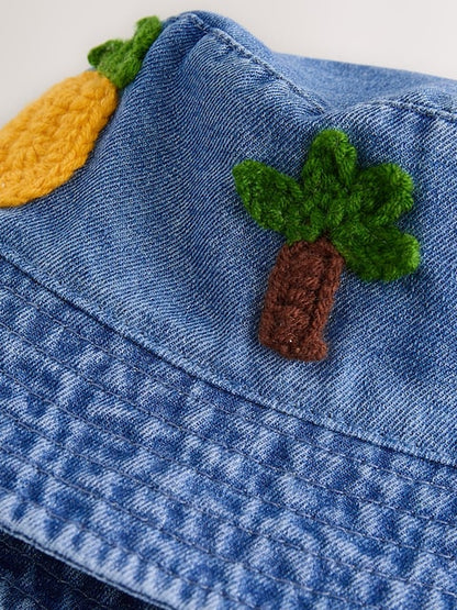 Denim Crochet Fruit Embroidered Baby Bucket Hat - Size 50cm (First Size)
