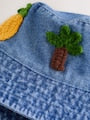 Denim Crochet Fruit Embroidered Baby Bucket Hat - Size 50cm (First Size)