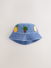 Denim Crochet Fruit Embroidered Baby Bucket Hat - Size 50cm (First Size)