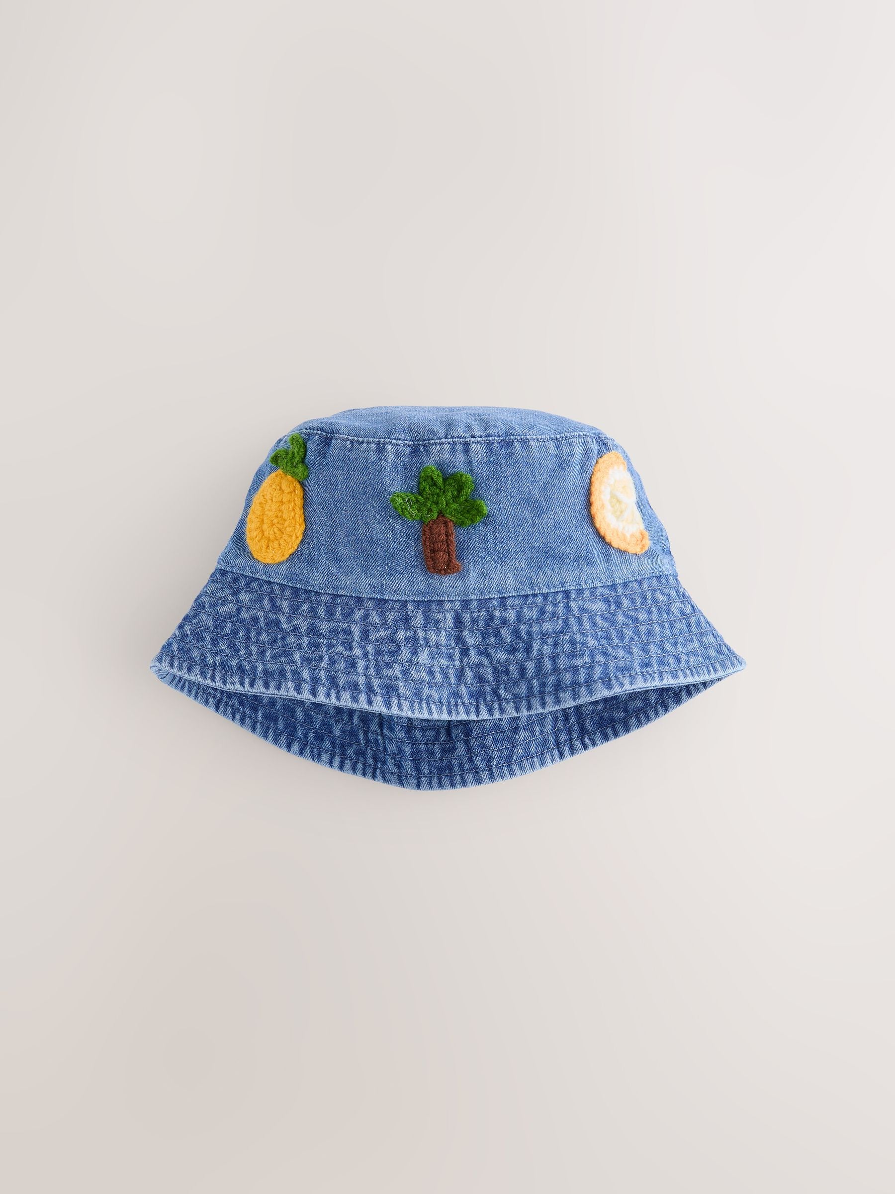 Denim Crochet Fruit Embroidered Baby Bucket Hat - Size 50cm (First Size) - Default 1