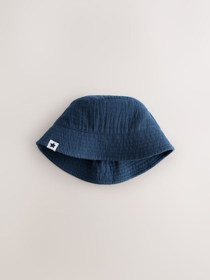 White and Blue Woven Baby Bucket Hats 2 Pack - Size 50cm (First Size)