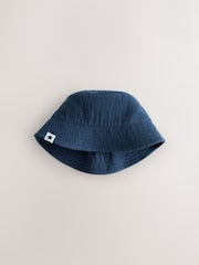 White and Blue Woven Baby Bucket Hats 2 Pack - Size 50cm (First Size)