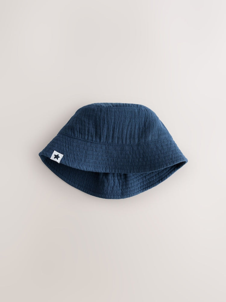 White and Blue Woven Baby Bucket Hats 2 Pack - Size 50cm (First Size)